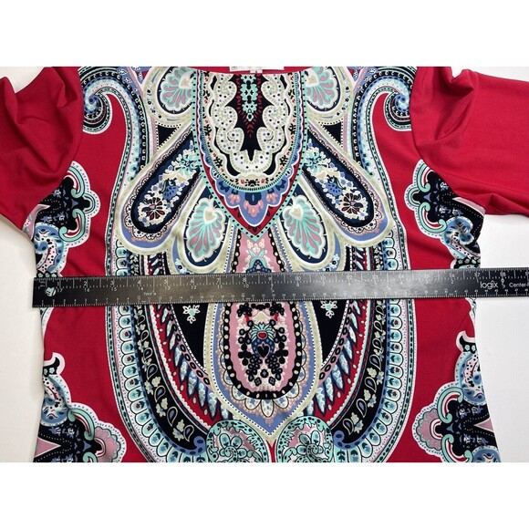 Sandra Darren Women's Red Multicolor Paisley 3/4 Sleeve Shift Dress Size 6 - Picture 10 of 10